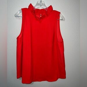 J Crew Sleeveless Red Ruffle Neck Top